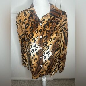 FU DA Leopard Print 100% Silk Shirt size S